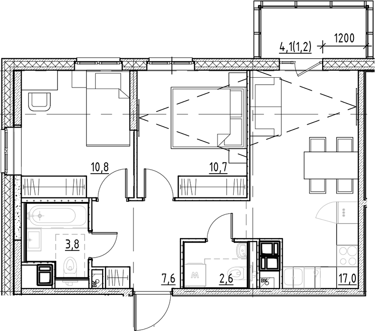 2-комнатная квартира 53.7 м², 7/9 эт., ЖК «Янила Форест»